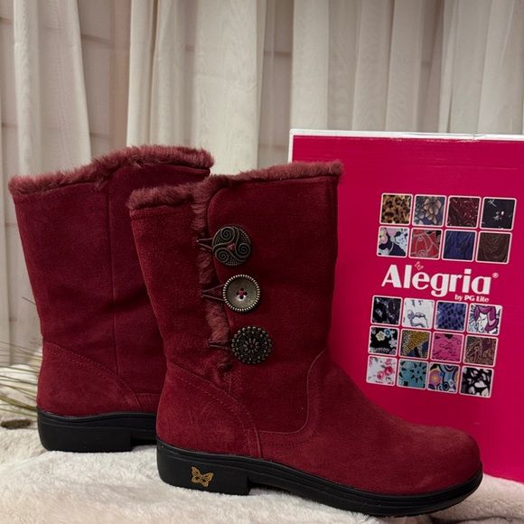 Alegria Women's Nanook Red Licorice Winter Boots with Button Detail - Picture 1 of 6